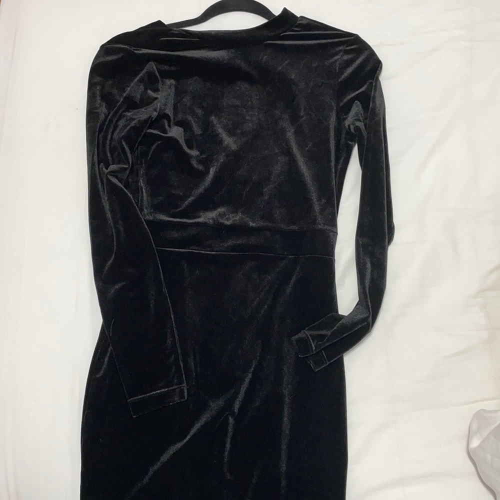 Black velvet open back dress